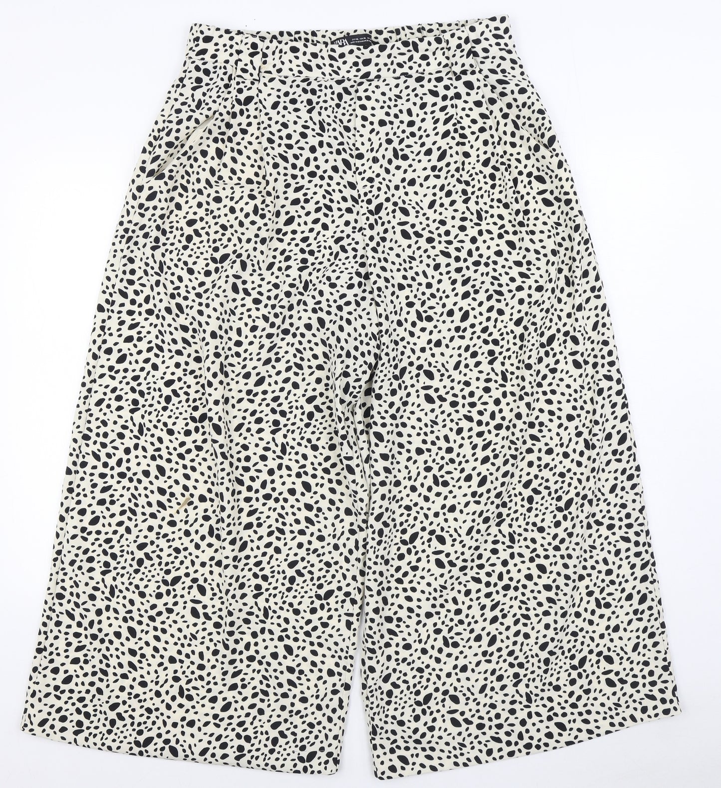 Zara Womens White Geometric Polyester Trousers Size XL L25 in Regular - Cropped