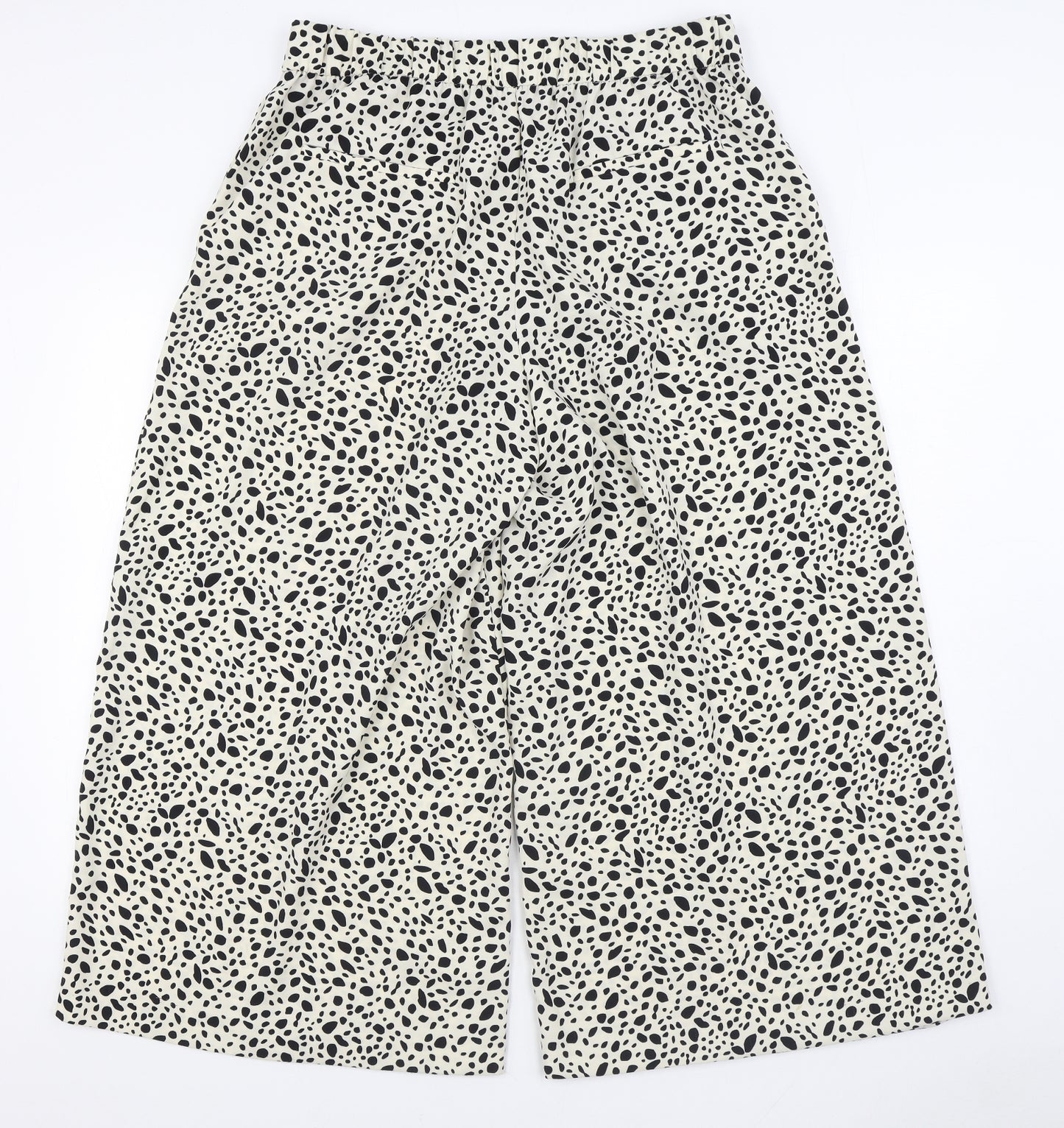 Zara Womens White Geometric Polyester Trousers Size XL L25 in Regular - Cropped
