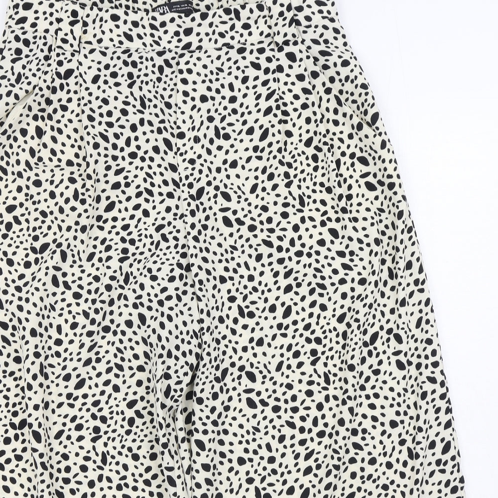 Zara Womens White Geometric Polyester Trousers Size XL L25 in Regular - Cropped