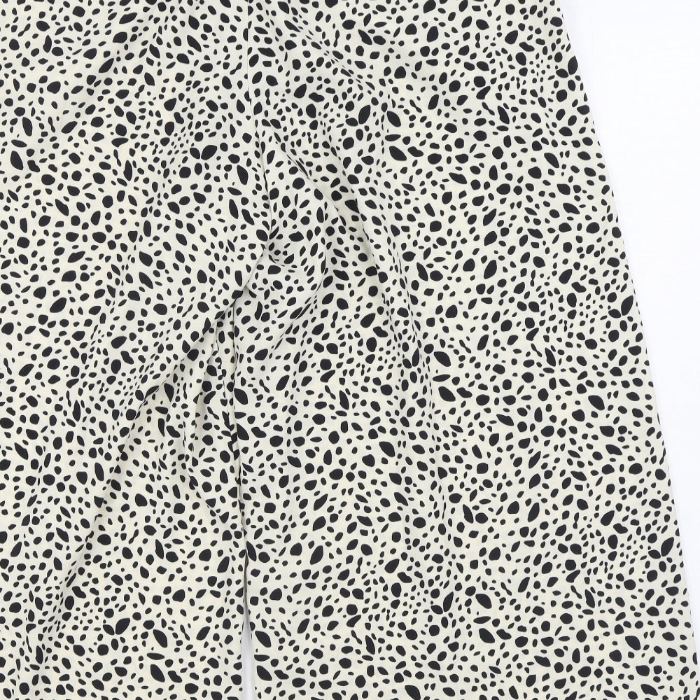 Zara Womens White Geometric Polyester Trousers Size XL L25 in Regular - Cropped