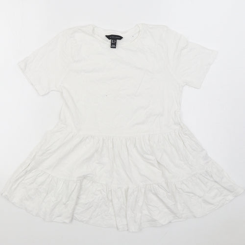 New Look Womens White 100% Cotton Basic Blouse Size 6 Round Neck