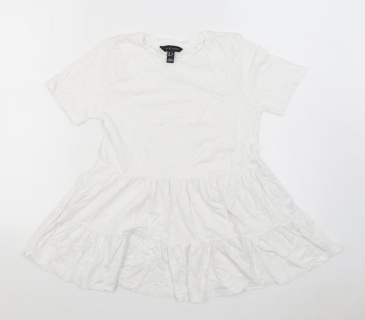 New Look Womens White 100% Cotton Basic Blouse Size 6 Round Neck