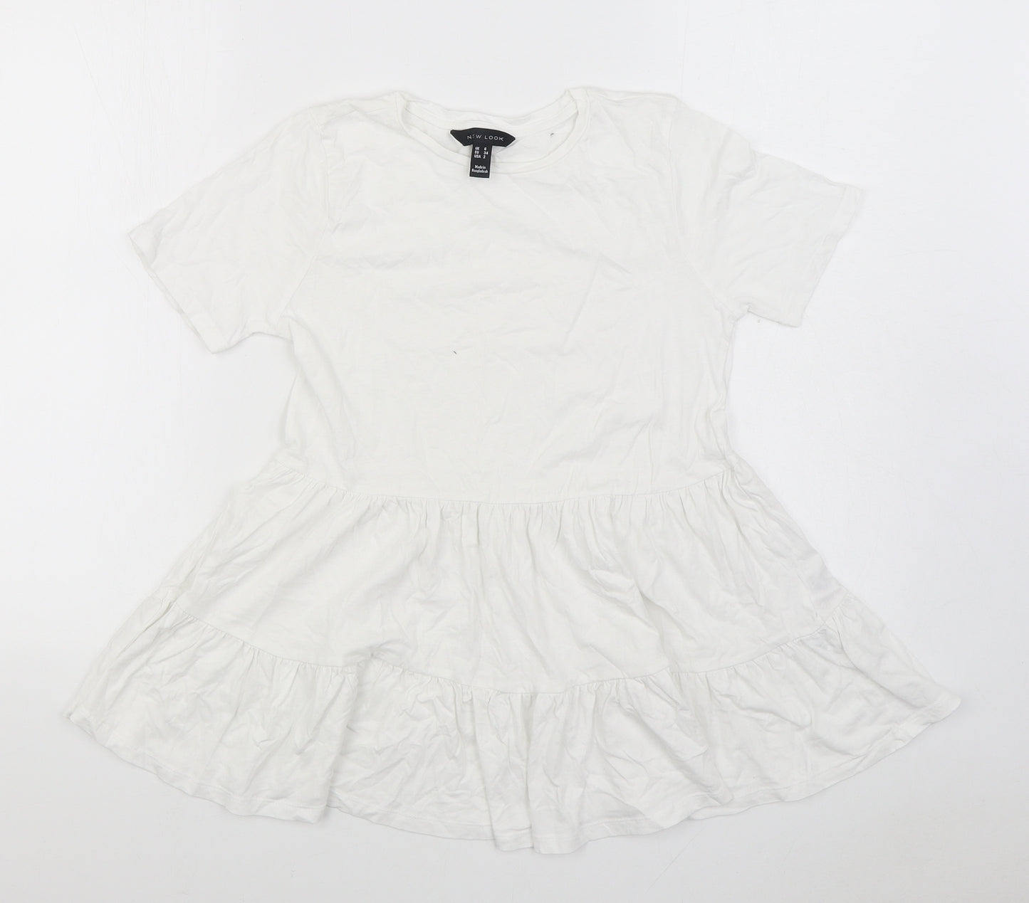 New Look Womens White 100% Cotton Basic Blouse Size 6 Round Neck