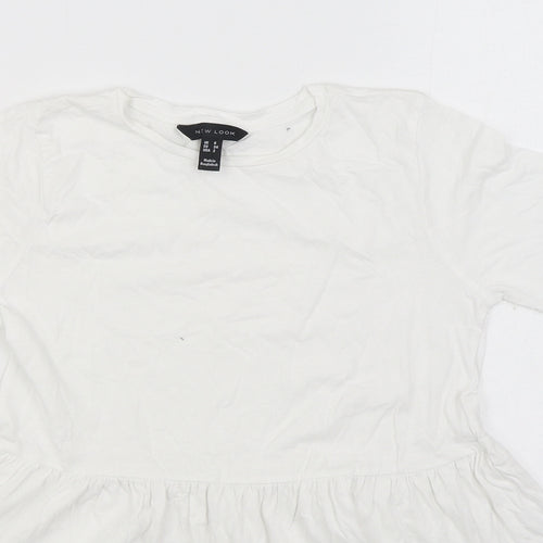 New Look Womens White 100% Cotton Basic Blouse Size 6 Round Neck