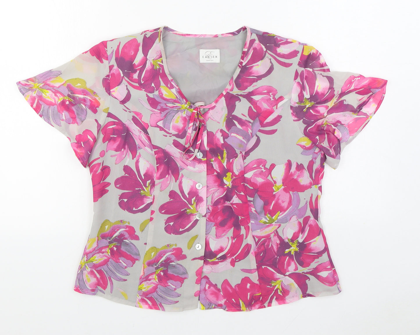 Eastex Womens Pink Floral Polyester Basic Blouse Size 12 V-Neck