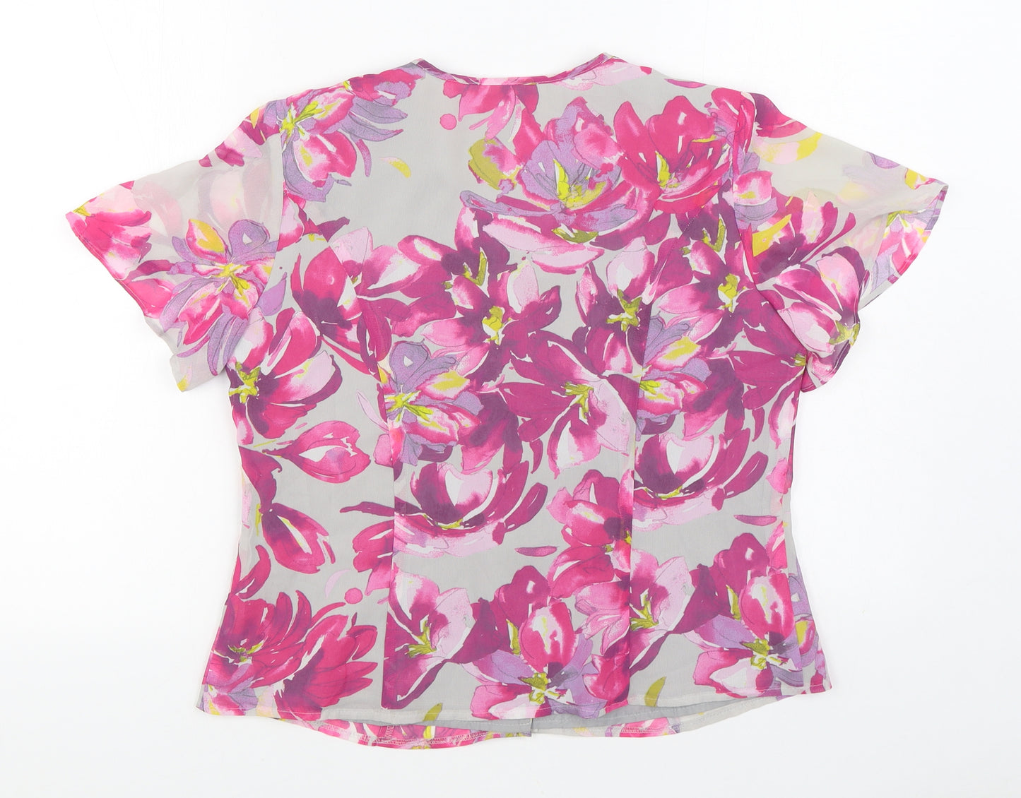 Eastex Womens Pink Floral Polyester Basic Blouse Size 12 V-Neck