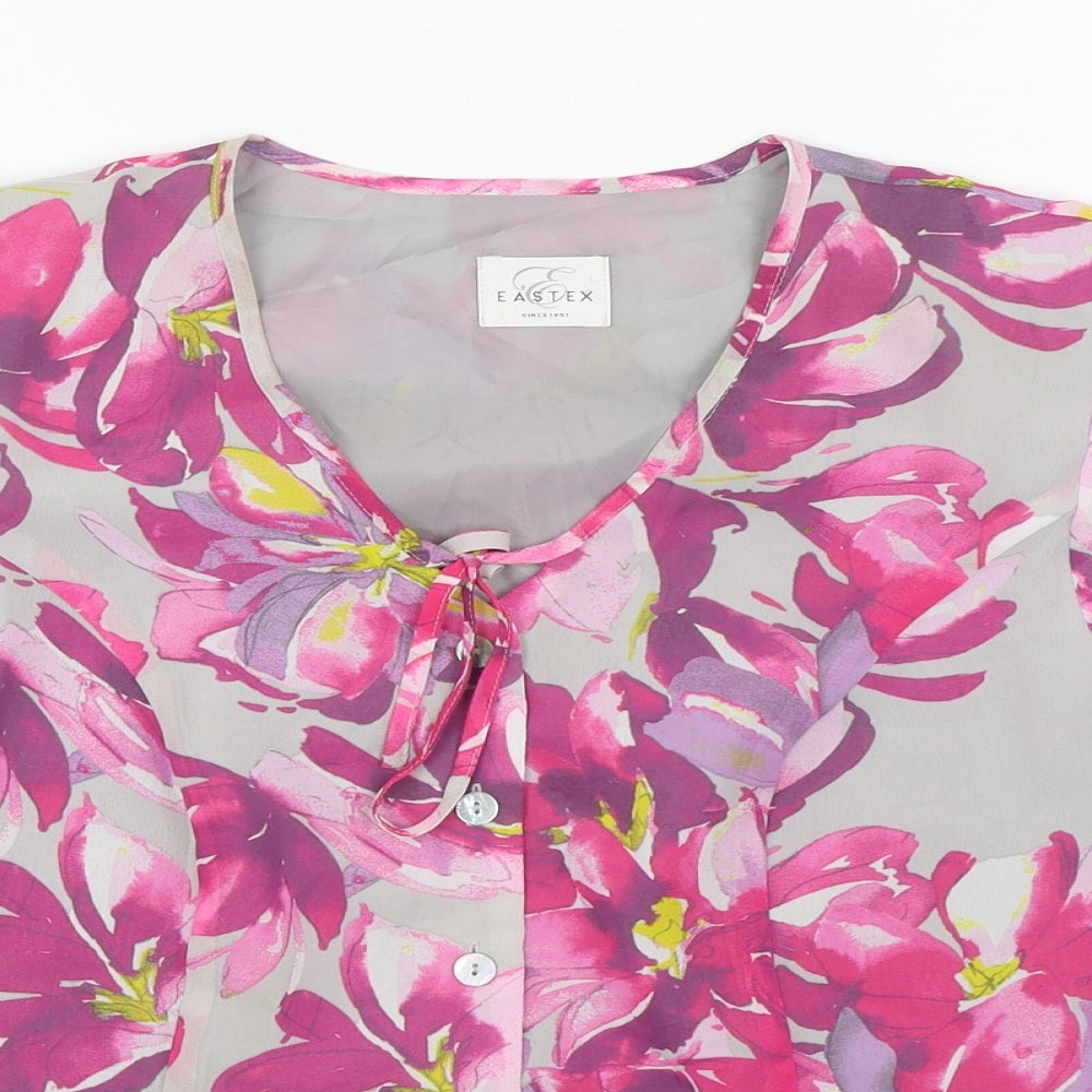 Eastex Womens Pink Floral Polyester Basic Blouse Size 12 V-Neck
