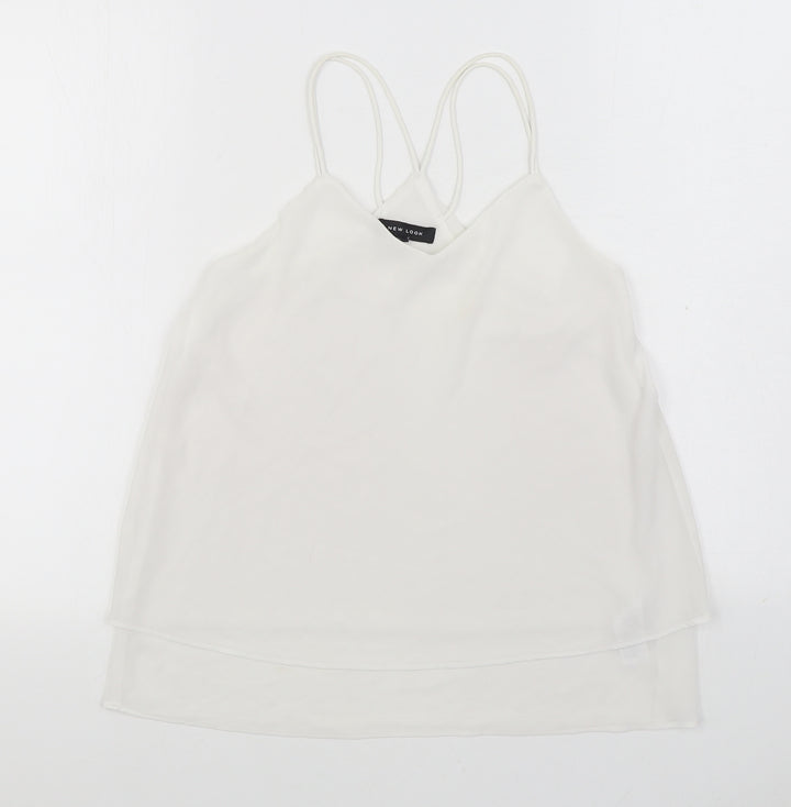 New Look Womens White Polyester Camisole Blouse Size 8 Scoop Neck