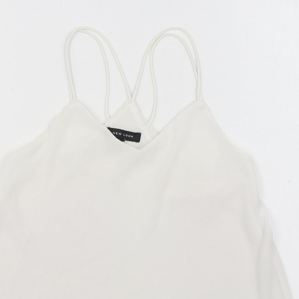 New Look Womens White Polyester Camisole Blouse Size 8 Scoop Neck