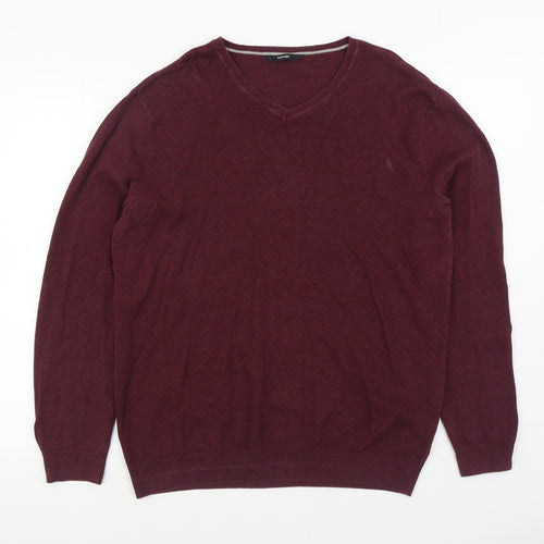 George Mens Red V-Neck Cotton Pullover Jumper Size M