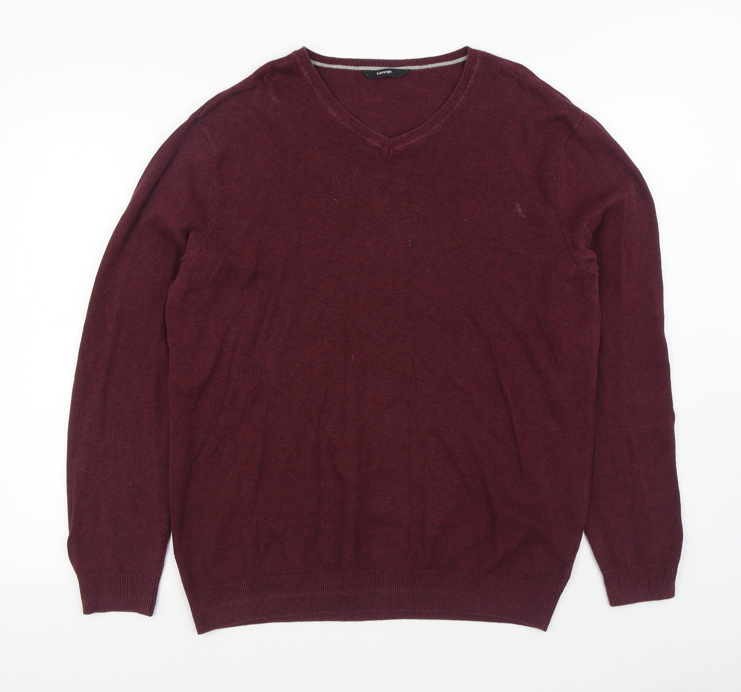 George Mens Red V-Neck Cotton Pullover Jumper Size M