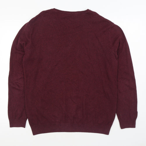 George Mens Red V-Neck Cotton Pullover Jumper Size M