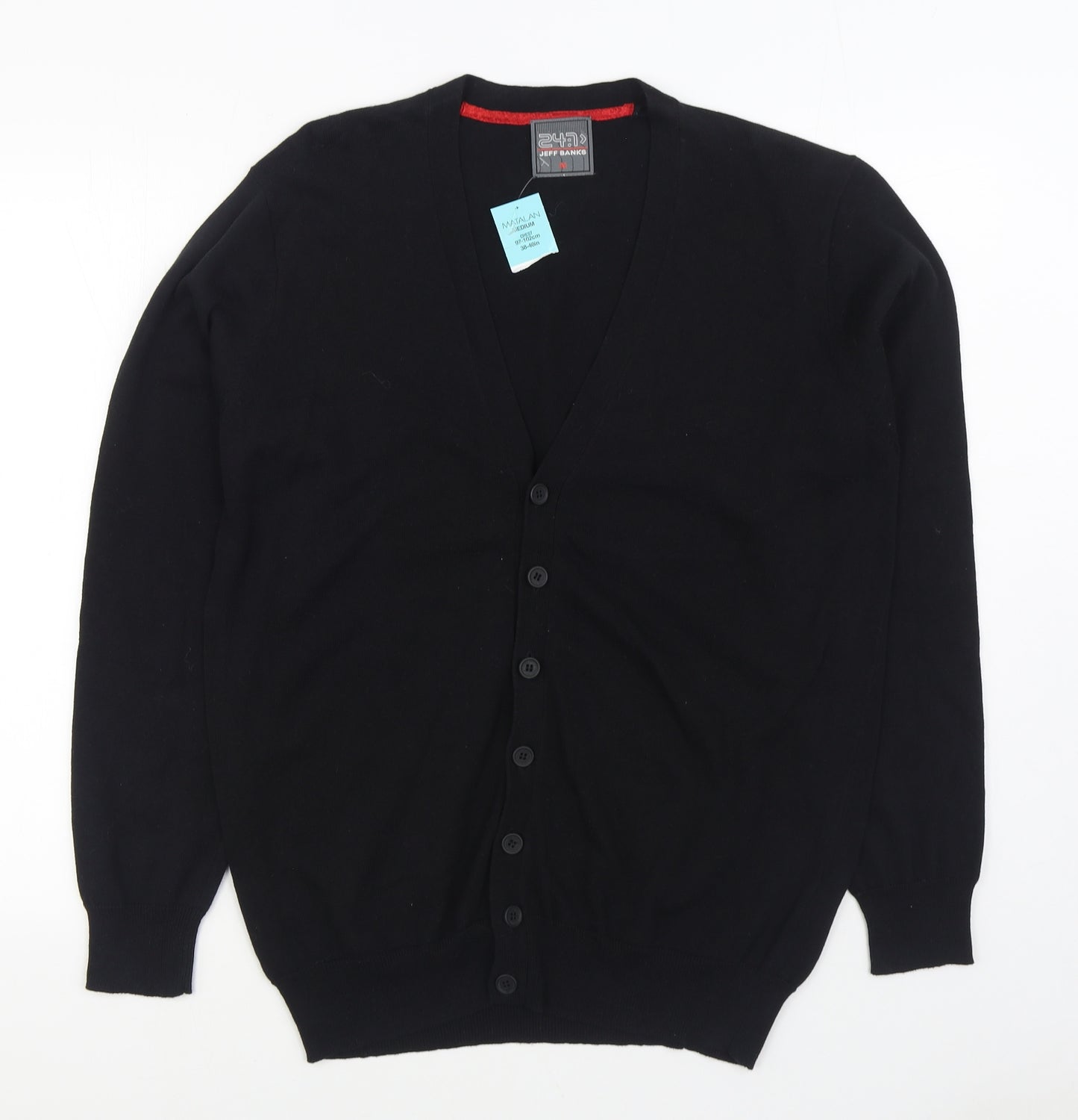 Matalan Mens Black V-Neck Cotton Cardigan Jumper Size M