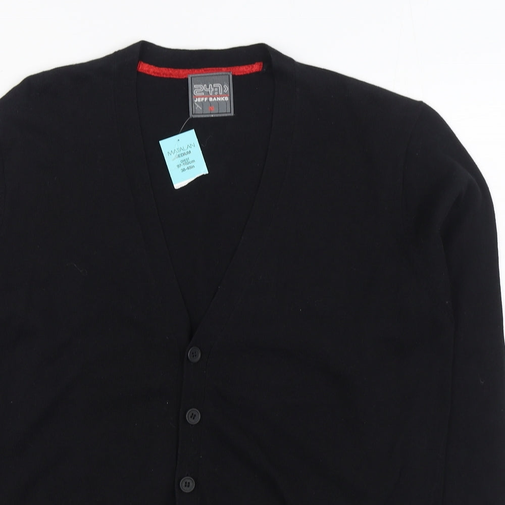 Matalan Mens Black V-Neck Cotton Cardigan Jumper Size M