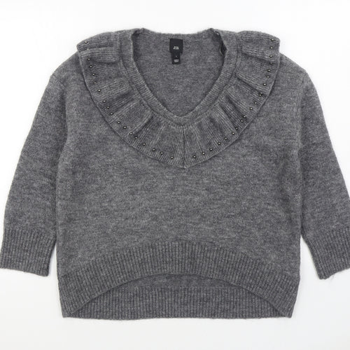 River Island Womens Grey V-Neck Viscose Pullover Jumper Size S