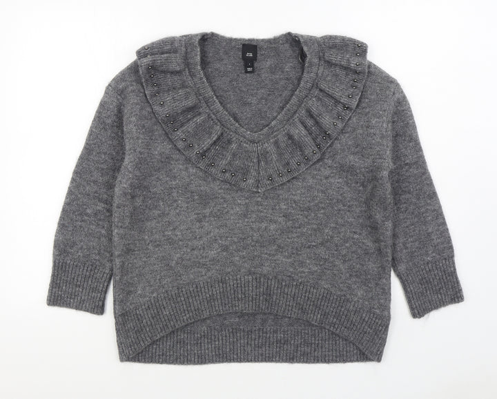 River Island Womens Grey V-Neck Viscose Pullover Jumper Size S