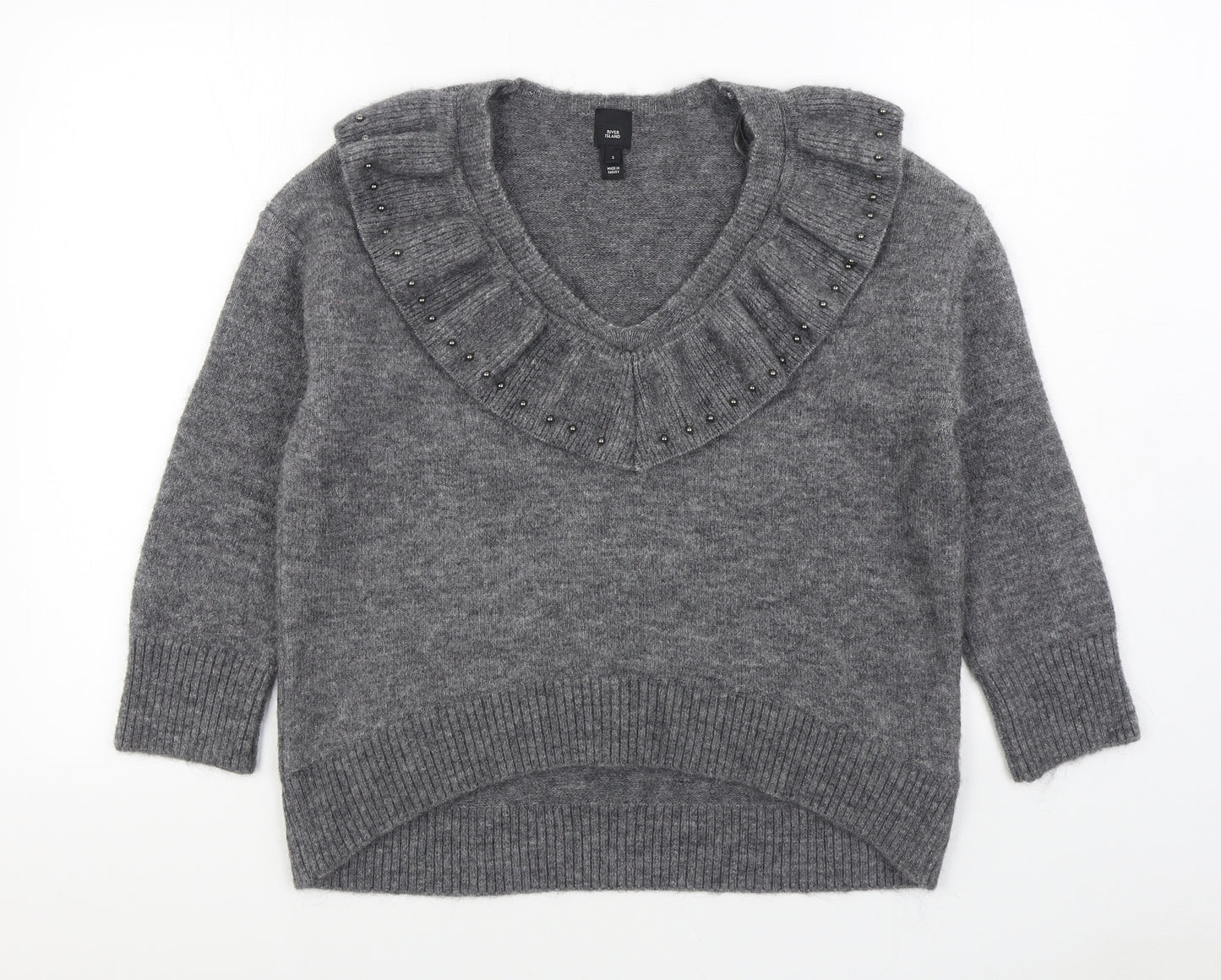 River Island Womens Grey V-Neck Viscose Pullover Jumper Size S