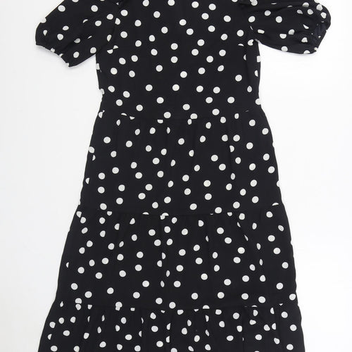 H&M Womens Black Polka Dot Polyester A-Line Size 2XS V-Neck Pullover