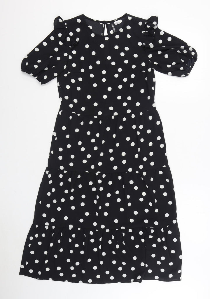 H&M Womens Black Polka Dot Polyester A-Line Size 2XS V-Neck Pullover