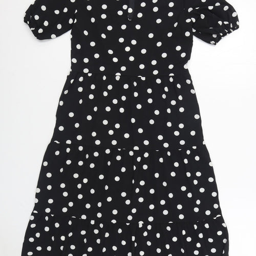 H&M Womens Black Polka Dot Polyester A-Line Size 2XS V-Neck Pullover