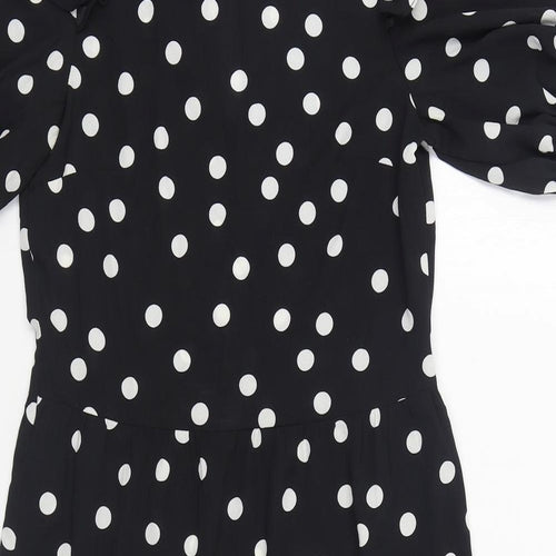 H&M Womens Black Polka Dot Polyester A-Line Size 2XS V-Neck Pullover