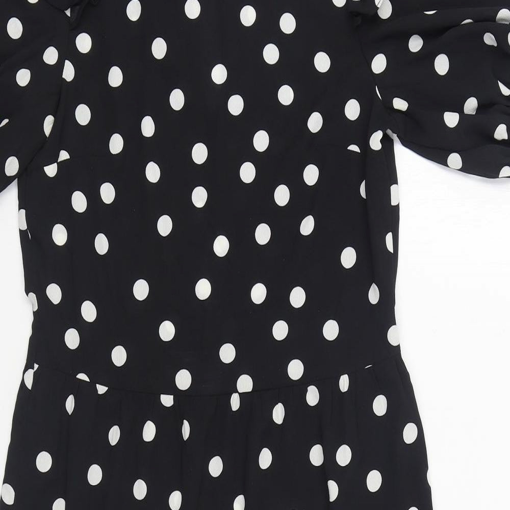 H&M Womens Black Polka Dot Polyester A-Line Size 2XS V-Neck Pullover