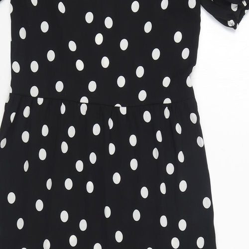 H&M Womens Black Polka Dot Polyester A-Line Size 2XS V-Neck Pullover