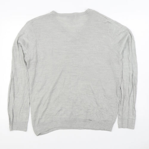 F&F Mens Grey V-Neck Acrylic Pullover Jumper Size L