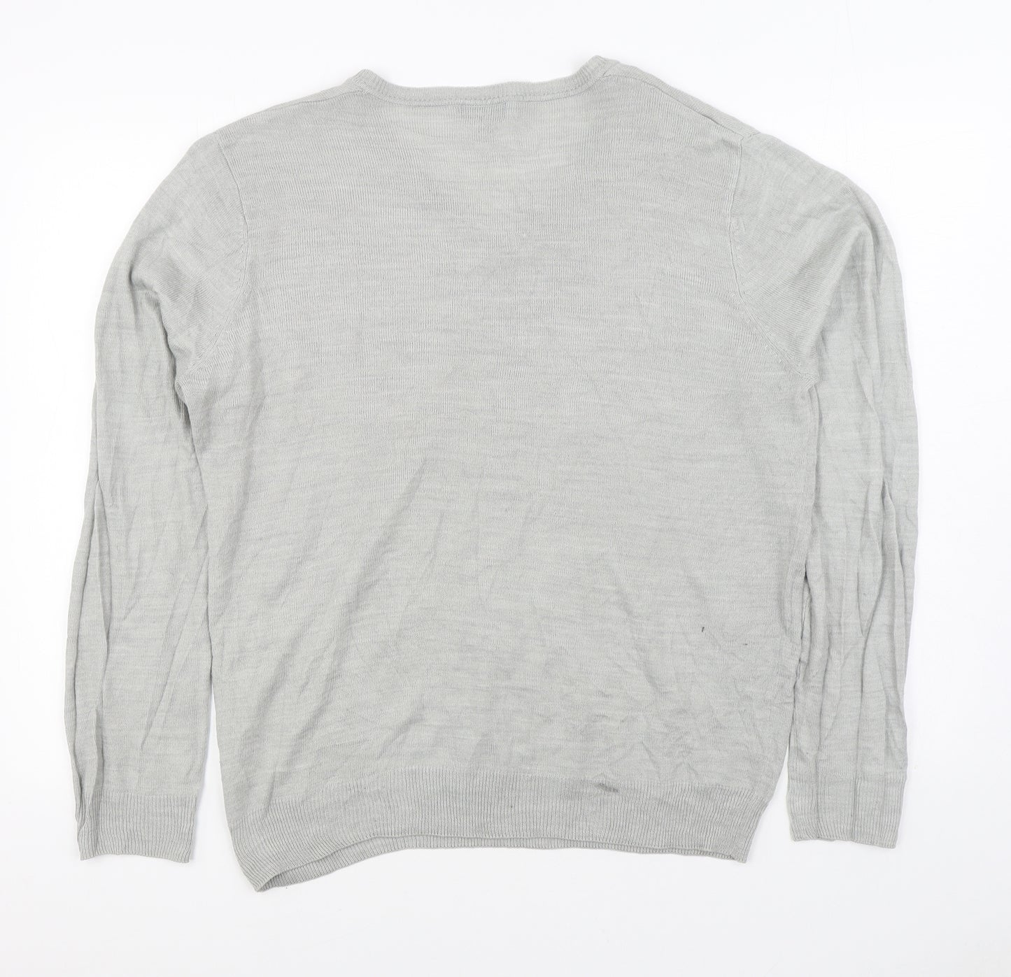 F&F Mens Grey V-Neck Acrylic Pullover Jumper Size L