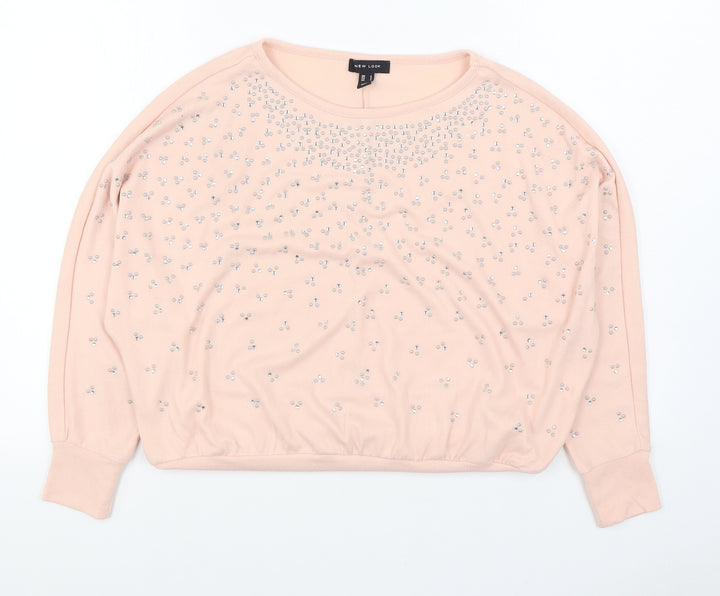 New Look Womens Pink Boat Neck Polyester Pullover Jumper Size S