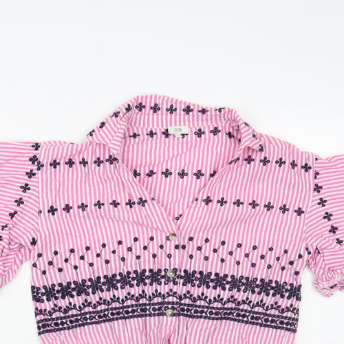River Island Womens Pink Striped Cotton Cropped Button-Up Size 8 Collared