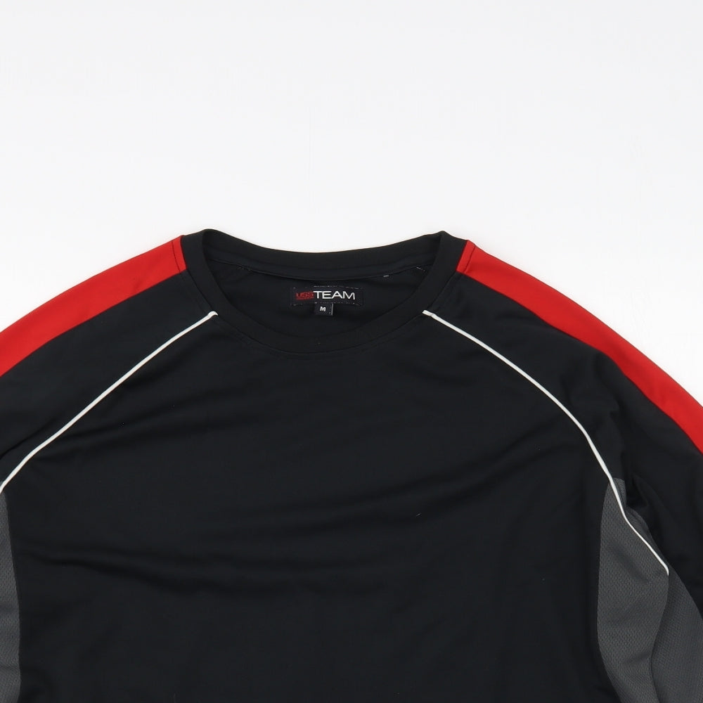 USS Precision Team Mens Black Colourblock Polyester Pullover T-Shirt Size M Crew Neck Pullover