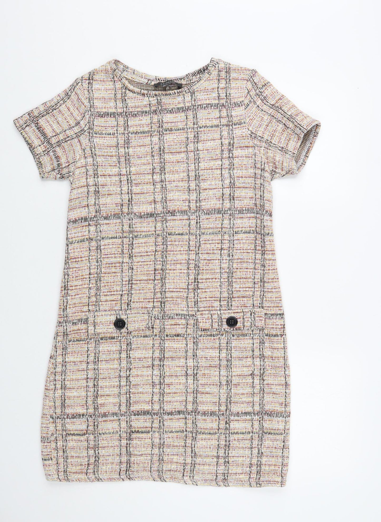 Primark Womens Beige Plaid Cotton Shift Size 10 Crew Neck Pullover