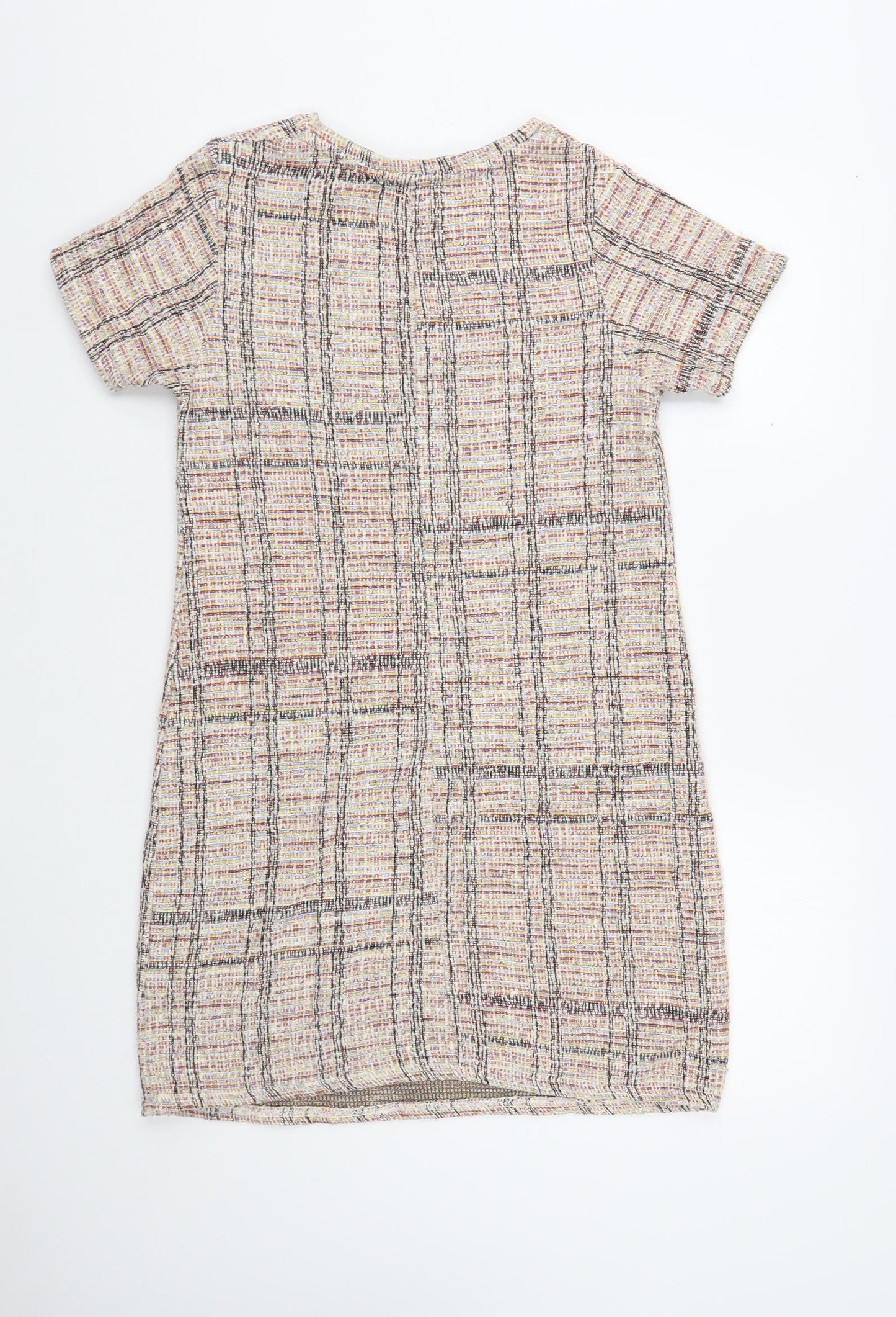 Primark Womens Beige Plaid Cotton Shift Size 10 Crew Neck Pullover