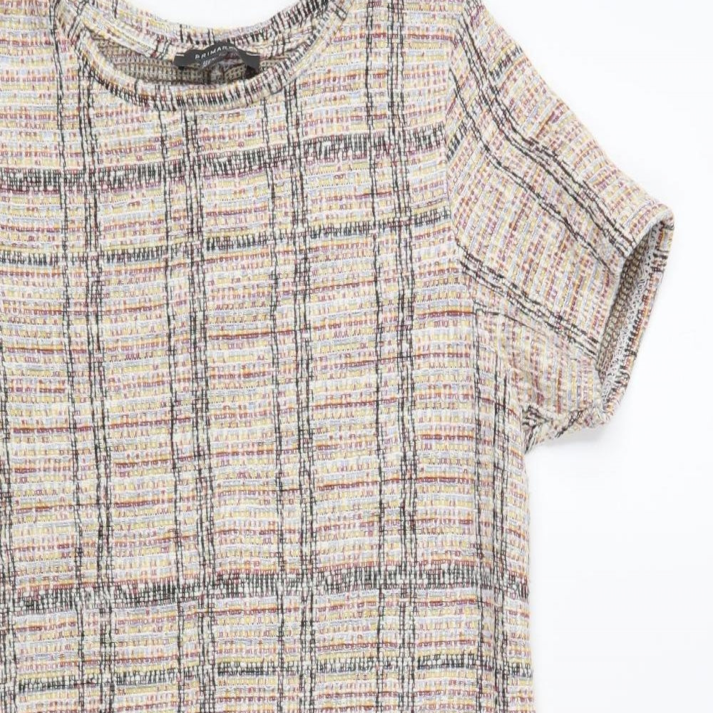 Primark Womens Beige Plaid Cotton Shift Size 10 Crew Neck Pullover