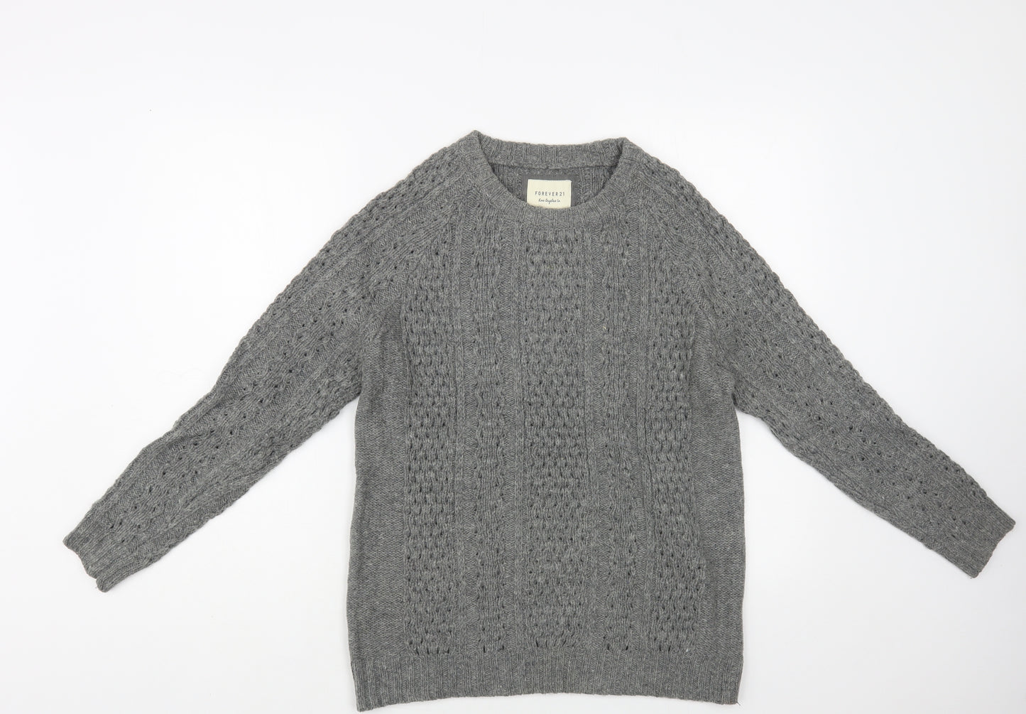 FOREVER 21 Womens Grey Crew Neck Acrylic Pullover Jumper Size S