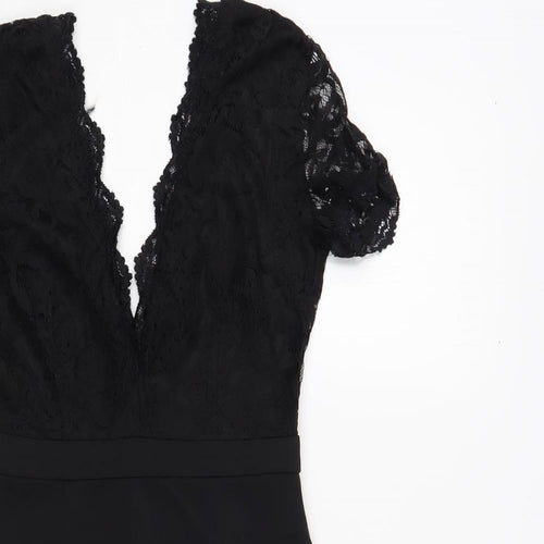 Missguided Womens Black Polyester Bodycon Size 8 V-Neck Zip - Lace Detail