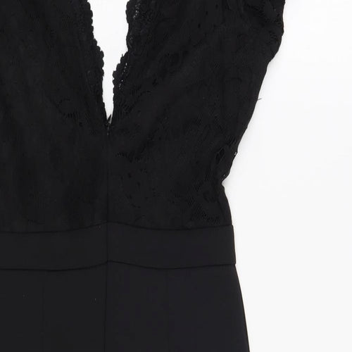 Missguided Womens Black Polyester Bodycon Size 8 V-Neck Zip - Lace Detail