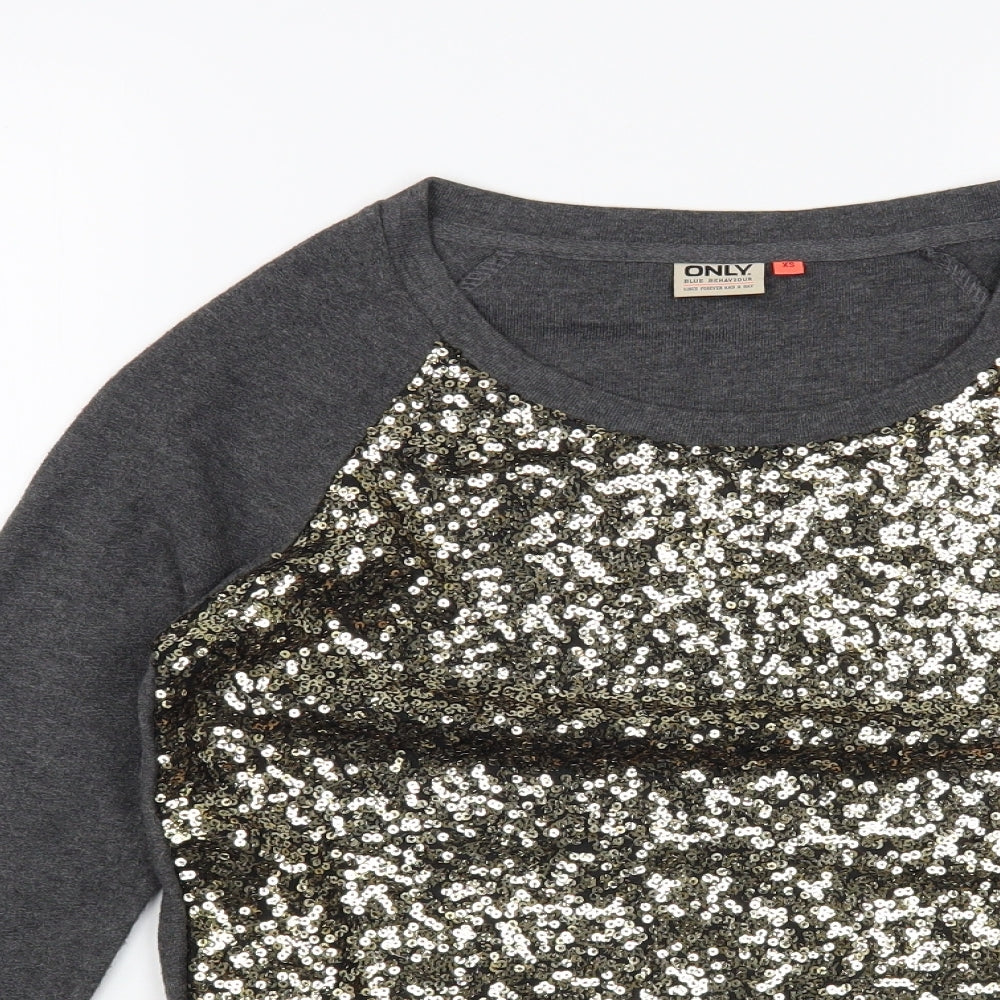 Only Womens Grey Scoop Neck Polyester Pullover Jumper Size XS