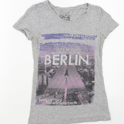 Dunnes Stores Womens Grey Cotton Basic T-Shirt Size 8 Boat Neck - Berlin