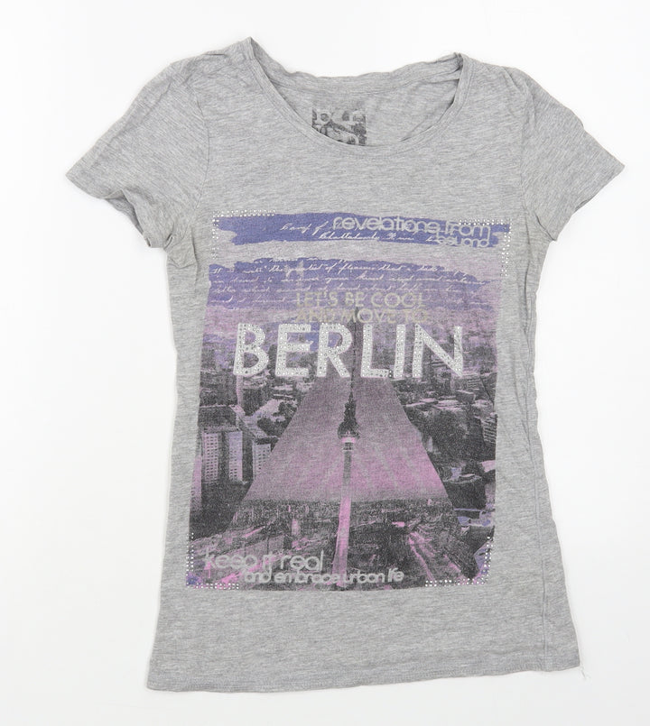 Dunnes Stores Womens Grey Cotton Basic T-Shirt Size 8 Boat Neck - Berlin