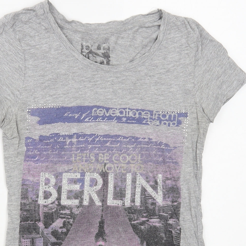 Dunnes Stores Womens Grey Cotton Basic T-Shirt Size 8 Boat Neck - Berlin