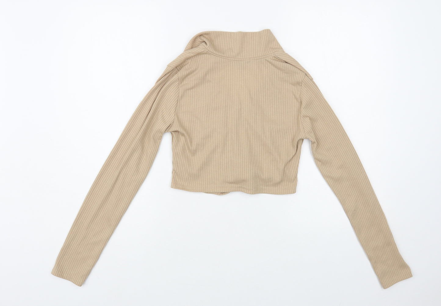 QED London Womens Beige Polyester Cropped T-Shirt Size 10 V-Neck