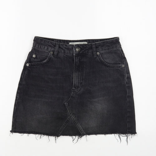 Topshop Womens Black Cotton Mini Skirt Size 8 Button
