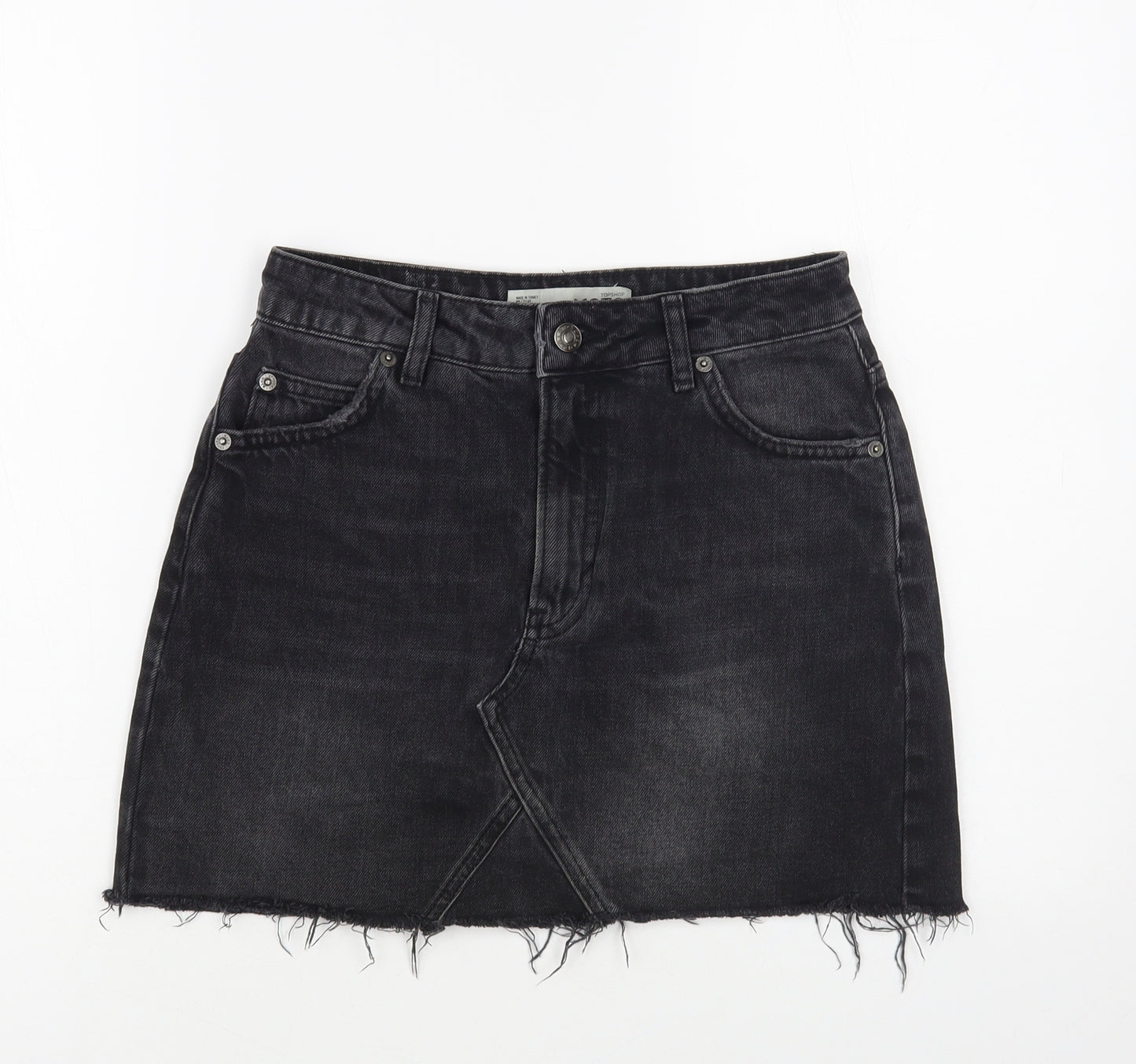 Topshop Womens Black Cotton Mini Skirt Size 8 Button