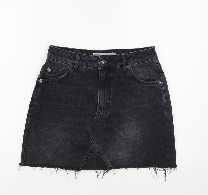 Topshop Womens Black Cotton Mini Skirt Size 8 Button