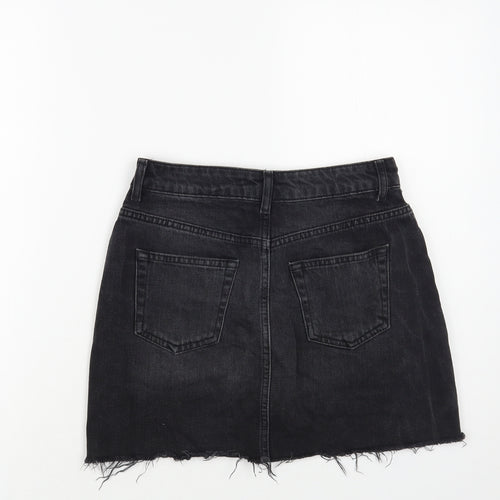 Topshop Womens Black Cotton Mini Skirt Size 8 Button