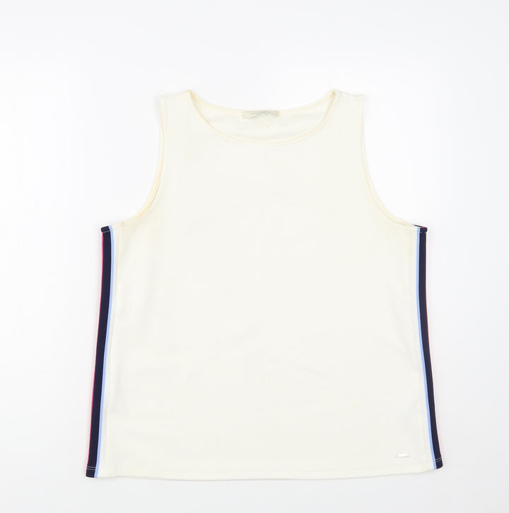 TOM TAILOR Womens Ivory Polyester Basic Tank Size L Boat Neck - Side Stripe