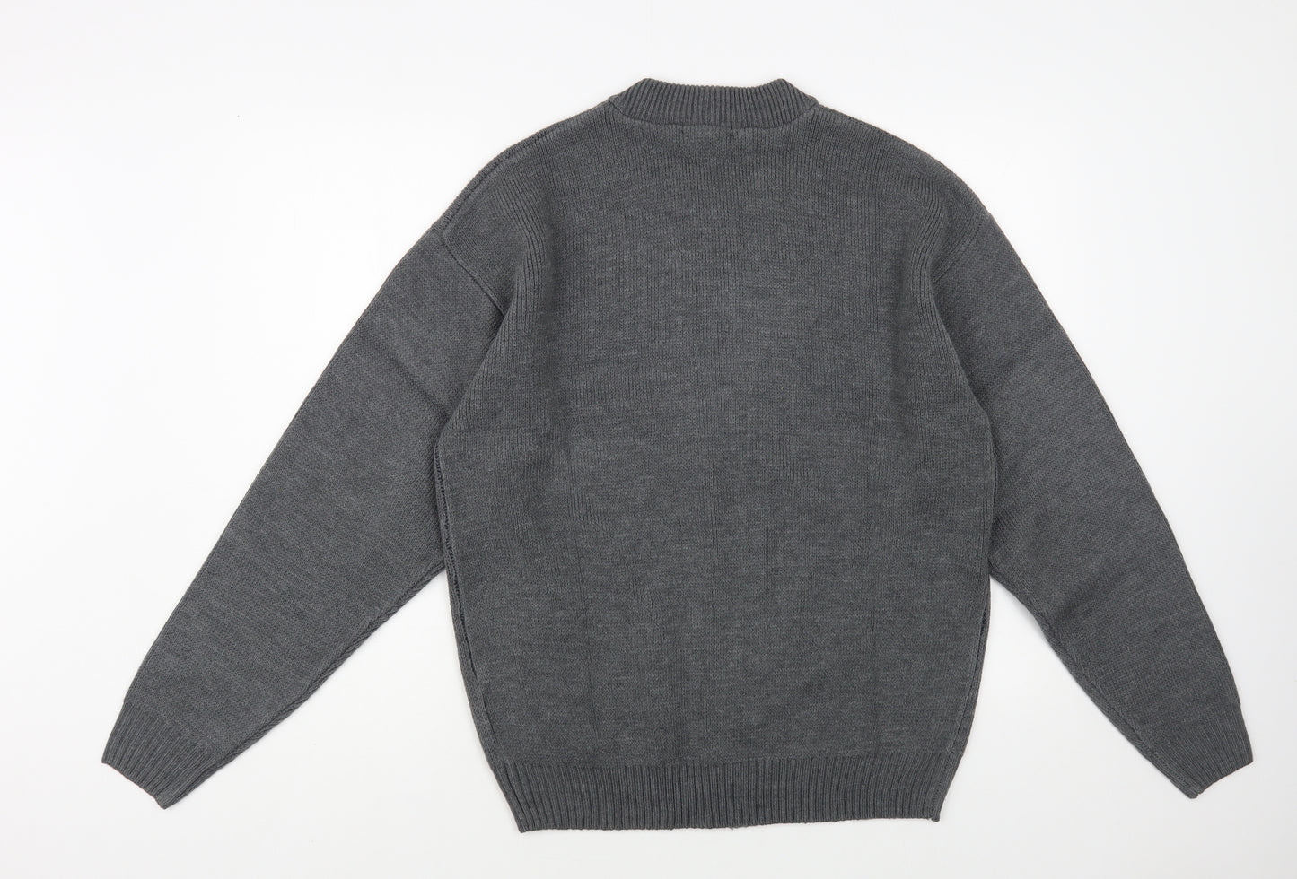 Premier Man Mens Grey Round Neck Geometric Acrylic Full Zip Jumper Size L