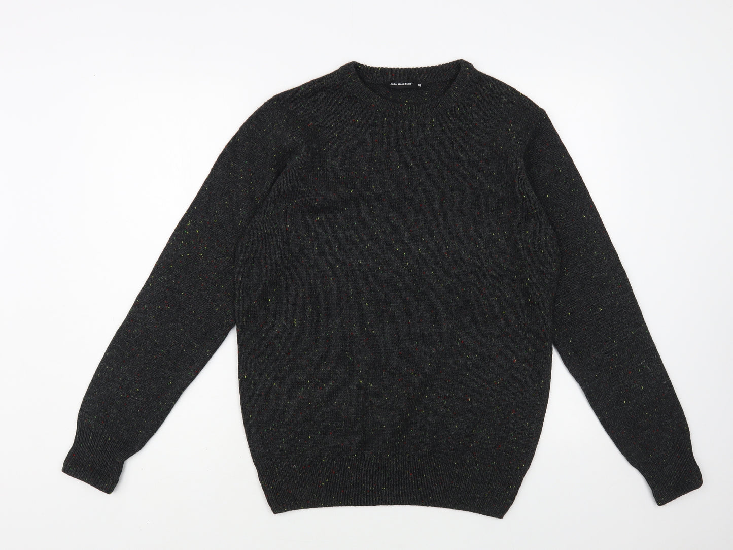 Cedar Wood State Mens Grey Crew Neck Acrylic Pullover Jumper Size M